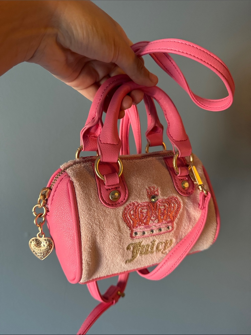 Juicy Couture Hot Pink & Blush Mini Satchel with Crown Embroidery